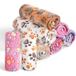18 Pcs Fleece Pet Blanket Soft Warm Sleep Mat Fluffy Cute Puppy Supplies Paw Bone Star Elephant Dot Heart Print Design Bed Blankets for Dog Cat Kitten Animals (23 x 16 Inch)