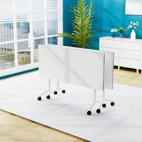 Conference Table Folding Conference Room Tables, Modern Mobile Meeting Training Table with Silent Wheels, Foldable Seminar Table for Offices, Classrooms, Libraries (8, Grey, 47.2in)