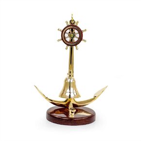 Nagina International Anchor Studded with Nautical Ship Wheel Mounted Premium Polished Brass Desk Decor Yet Office Call Bell | Innovative New Gifts Ideas for Marine Lifestyle