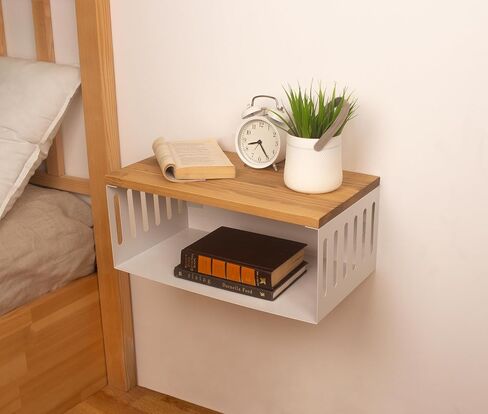 Floating Nightstand with White Metal Base, Wooden Top and Sturdy Metal Base, Minimalist Bedside Table, Wall Mounted Shelf, Bedside Shelf (MADRID) in Saudi Arabia