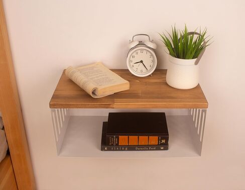 Floating Nightstand with White Metal Base, Wooden Top and Sturdy Metal Base, Minimalist Bedside Table, Wall Mounted Shelf, Bedside Shelf (MADRID) in Saudi Arabia