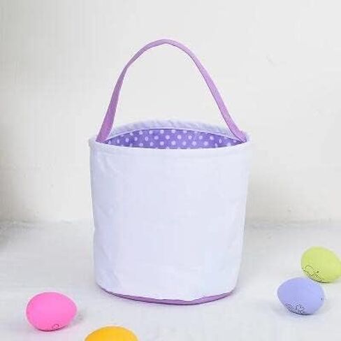 Personalized Easter Baskets for Boys - Canvas Tote Bags for Kids - Custom Easter Pail with Handle (Purple Lined Basket) in Kuwait