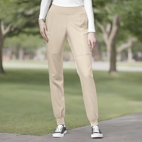 WonderWink W123 Women’s Comfort Waist Cargo Jogger Pant — Khaki, Large Petite in Saudi Arabia