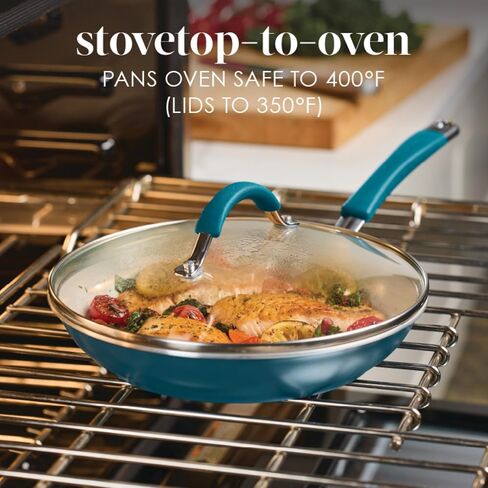 Rachael Ray Cucina Ceramic Nonstick Pots and Pans Set with Saucepans, Saute, Frying Pans, Stockpot, Lids, Pan Protectors, and Cooking Utensils, 13 Piece Non Stick Cookware Set - Marine Blue in Saudi Arabia