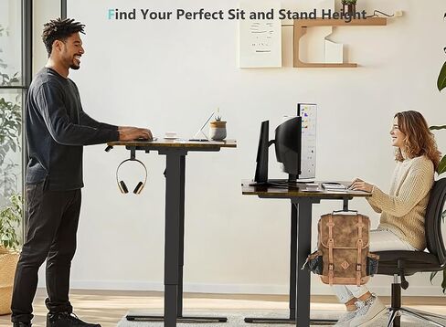 63 x 28 inch Electric Standing Desk Adjustable Height with 4 Wheels, 4 Memory Height Settings, 2 Headphone Hook, for Home Office, Splice Board Brown in Saudi Arabia