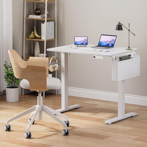 White Small Electric Standing Desk - 32 Inch Narrow Adjustable Height Stand up Desk for Writing Study Work, Mini Sit to Stand Desks Workstation for Small Space Adult Boys Girls Bedroom Home Office in Kuwait