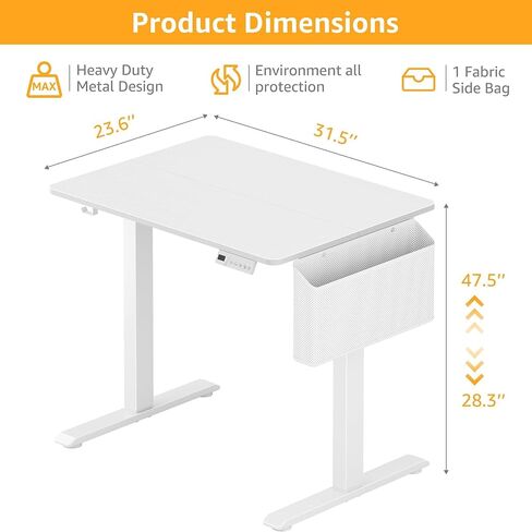 White Small Electric Standing Desk - 32 Inch Narrow Adjustable Height Stand up Desk for Writing Study Work, Mini Sit to Stand Desks Workstation for Small Space Adult Boys Girls Bedroom Home Office in Kuwait