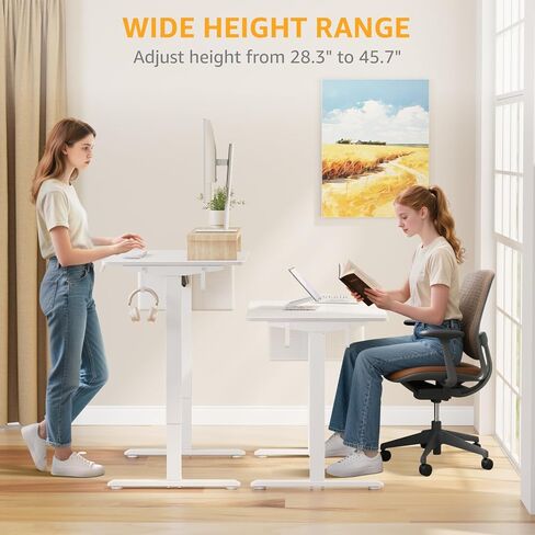 White Small Electric Standing Desk - 32 Inch Narrow Adjustable Height Stand up Desk for Writing Study Work, Mini Sit to Stand Desks Workstation for Small Space Adult Boys Girls Bedroom Home Office in Kuwait