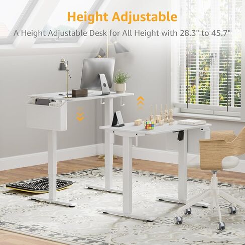 White Small Electric Standing Desk - 32 Inch Narrow Adjustable Height Stand up Desk for Writing Study Work, Mini Sit to Stand Desks Workstation for Small Space Adult Boys Girls Bedroom Home Office in Kuwait