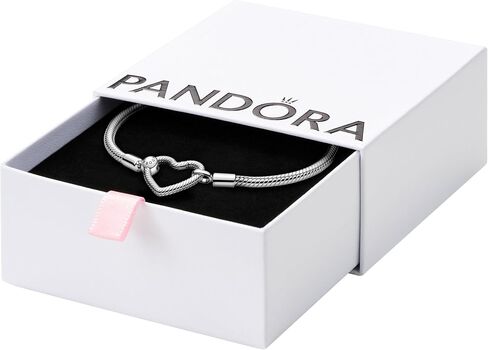 Pandora Moments سوار سلسلة ثعبان بمشبك على شكل قلب - سوار ساحر للنساء - سحر لحظات متوافقة - فضة استرلينية، مع صندوق هدايا in Kuwait