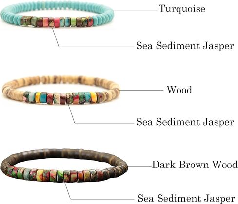 SofiaCreations Handmade Turquoise Sea Sediment Jasper Wooded Wood Beads Boho Vintage Stretch Bracelet, Healing Protection Balance Bracelet for Women Men (Jasper + Wood) in Saudi Arabia