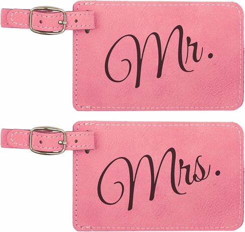 زوج الزوجة هدية السيد و Mrs Combo Luggage Tage Gift 2 Pack Laser Lasered Leatherette Luggage Tags for Men (Black) in Saudi Arabia