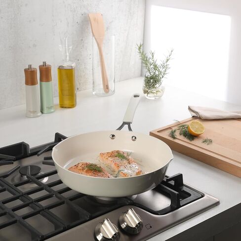 Martha Stewart Heathland Premium Nonstick PFA Free Ceramic Interior 10-Piece Tapered Aluminum Cookware Set - Linen White in Saudi Arabia