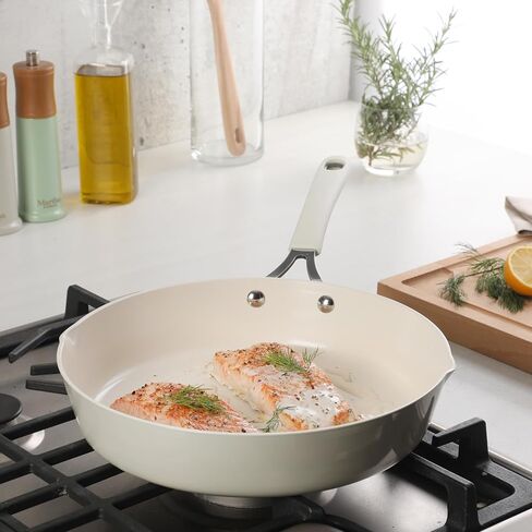 Martha Stewart Heathland Premium Nonstick PFA Free Ceramic Interior 10-Piece Tapered Aluminum Cookware Set - Linen White in Saudi Arabia