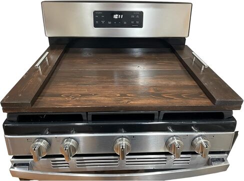 Handmade Wooden Industrial Farmhouse Stove Top Cover Serving Tray with Silver Matte Handles (Unfinished) (Barn Red) in Kuwait