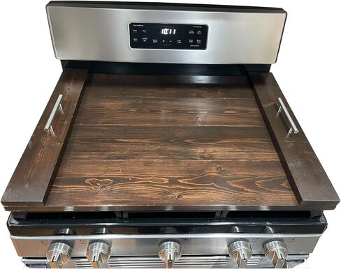 Handmade Wooden Industrial Farmhouse Stove Top Cover Serving Tray with Silver Matte Handles (Unfinished) (Barn Red) in Kuwait