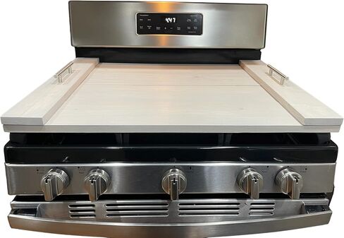 Handmade Wooden Industrial Farmhouse Stove Top Cover Serving Tray with Silver Matte Handles (Unfinished) (Barn Red) in Kuwait