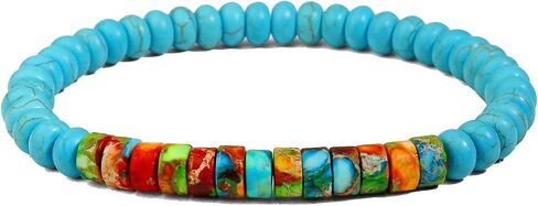 SofiaCreations Handmade Turquoise Sea Sediment Jasper Wooded Wood Beads Boho Vintage Stretch Bracelet, Healing Protection Balance Bracelet for Women Men (Jasper + Wood) in Saudi Arabia