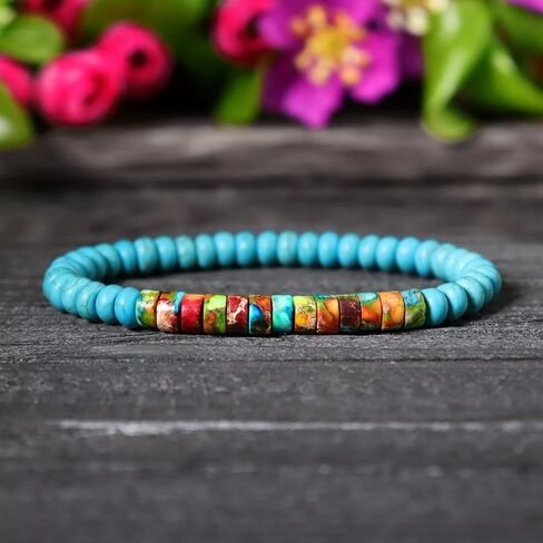 SofiaCreations Handmade Turquoise Sea Sediment Jasper Wooded Wood Beads Boho Vintage Stretch Bracelet, Healing Protection Balance Bracelet for Women Men (Jasper + Wood) in Saudi Arabia