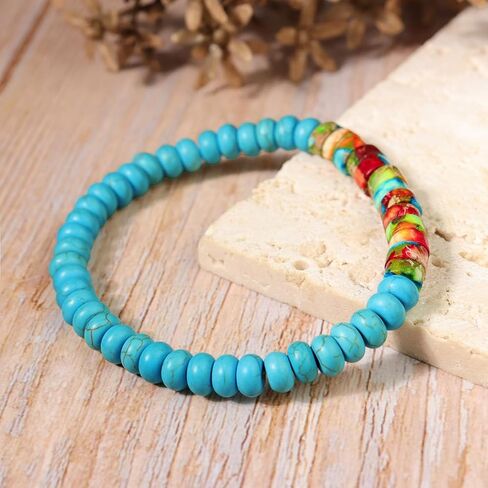 SofiaCreations Handmade Turquoise Sea Sediment Jasper Wooded Wood Beads Boho Vintage Stretch Bracelet, Healing Protection Balance Bracelet for Women Men (Jasper + Wood) in Saudi Arabia