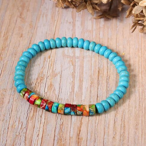 SofiaCreations Handmade Turquoise Sea Sediment Jasper Wooded Wood Beads Boho Vintage Stretch Bracelet, Healing Protection Balance Bracelet for Women Men (Jasper + Wood) in Saudi Arabia