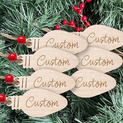 Custom Personalized Wooden Engraved Christmas Stocking Name Tag Light Bulb - Made in USA (1 Pack) in Kuwait