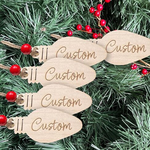 Custom Personalized Wooden Engraved Christmas Stocking Name Tag Light Bulb - Made in USA (1 Pack) in Kuwait