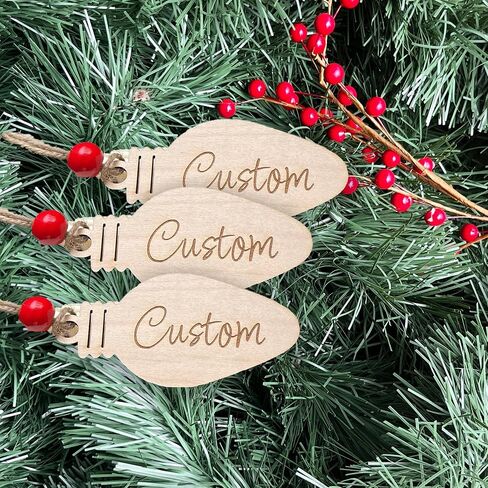 Custom Personalized Wooden Engraved Christmas Stocking Name Tag Light Bulb - Made in USA (1 Pack) in Kuwait