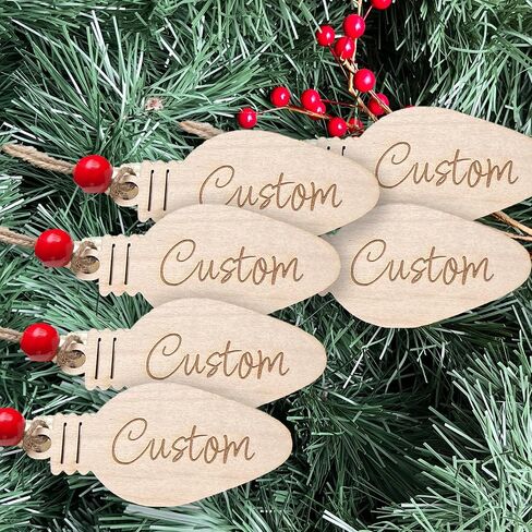 Custom Personalized Wooden Engraved Christmas Stocking Name Tag Light Bulb - Made in USA (1 Pack) in Kuwait
