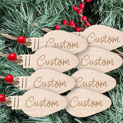 Custom Personalized Wooden Engraved Christmas Stocking Name Tag Light Bulb - Made in USA (1 Pack) in Kuwait