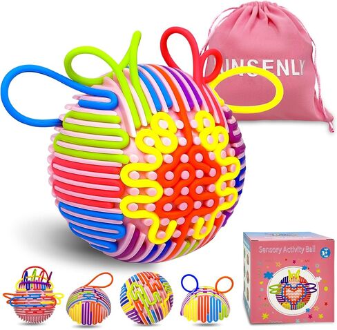 أطفال تململ الأطفال القلق البالغين ، كرة نشاط حسية ثلاثية الأبعاد لأدوات التوحد ADHD مع 24 سلاسل حقيبة محمولة ، طفل Toddler Tower Airplane Roadtrip for Boy Girl Girl Gift (Pink) in Kuwait