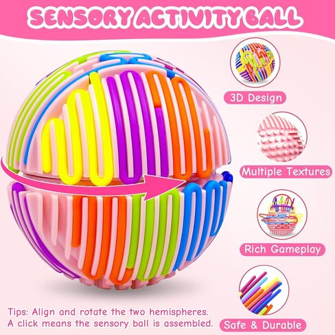 أطفال تململ الأطفال القلق البالغين ، كرة نشاط حسية ثلاثية الأبعاد لأدوات التوحد ADHD مع 24 سلاسل حقيبة محمولة ، طفل Toddler Tower Airplane Roadtrip for Boy Girl Girl Gift (Pink) in Kuwait