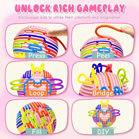 أطفال تململ الأطفال القلق البالغين ، كرة نشاط حسية ثلاثية الأبعاد لأدوات التوحد ADHD مع 24 سلاسل حقيبة محمولة ، طفل Toddler Tower Airplane Roadtrip for Boy Girl Girl Gift (Pink) in Kuwait