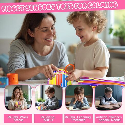 أطفال تململ الأطفال القلق البالغين ، كرة نشاط حسية ثلاثية الأبعاد لأدوات التوحد ADHD مع 24 سلاسل حقيبة محمولة ، طفل Toddler Tower Airplane Roadtrip for Boy Girl Girl Gift (Pink) in Kuwait