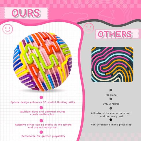 أطفال تململ الأطفال القلق البالغين ، كرة نشاط حسية ثلاثية الأبعاد لأدوات التوحد ADHD مع 24 سلاسل حقيبة محمولة ، طفل Toddler Tower Airplane Roadtrip for Boy Girl Girl Gift (Pink) in Kuwait