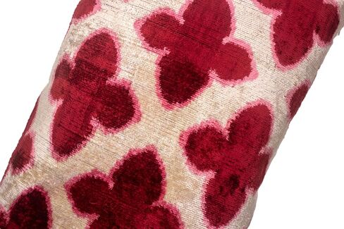 Burgundy and Pink Quatrefoil Ikat Pillow - Handmade Silk Velvet Cushion with Ornate Pattern for Chic Interiors in Saudi Arabia