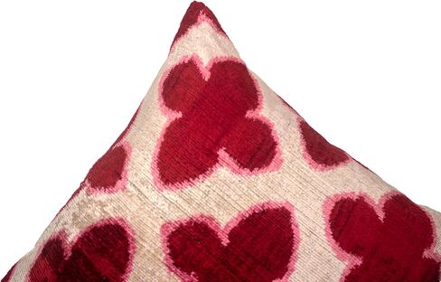 Burgundy and Pink Quatrefoil Ikat Pillow - Handmade Silk Velvet Cushion with Ornate Pattern for Chic Interiors in Saudi Arabia