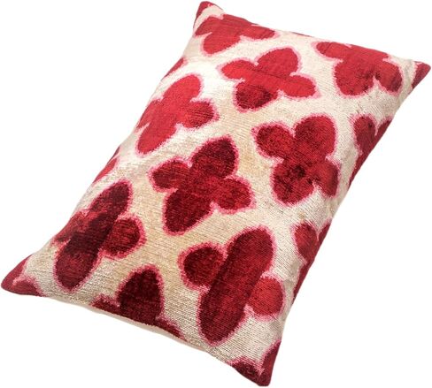 Burgundy and Pink Quatrefoil Ikat Pillow - Handmade Silk Velvet Cushion with Ornate Pattern for Chic Interiors in Saudi Arabia