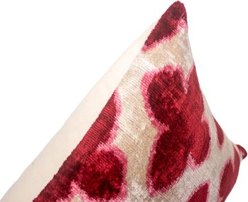 Burgundy and Pink Quatrefoil Ikat Pillow - Handmade Silk Velvet Cushion with Ornate Pattern for Chic Interiors in Saudi Arabia
