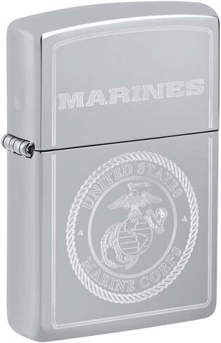 Zippo Lighter: USMC Marines Logo Engraved - High Polish Chrome 79437 in Saudi Arabia