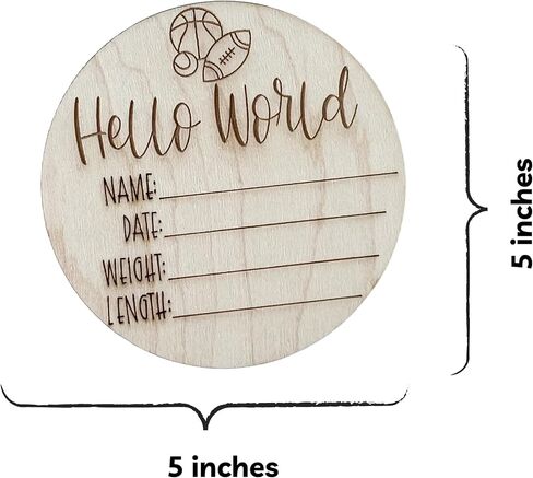أقراص إعلان الأطفال الخشبية - Hello World & Birth Stats - إنها صبي/فتاة - هدية صور ويدن حديثي الولادة (الرياضة ، إنها صبي) in Kuwait