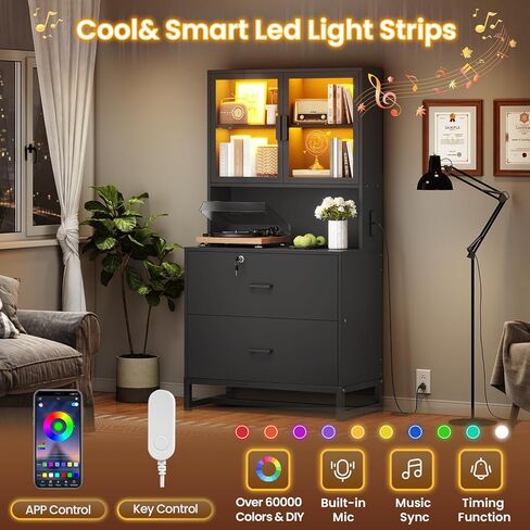 خزانة ملفات درج SEDETA 2 مع محطة القفل والشحن ، خزانة الملفات التي تناسب رسالة ، قانوني ، حجم A4 ، خزائن الملفات الخشبية للمكتب المنزلي مع رف الكتب ، حامل الطابعة مع رف التخزين ، الأسود in Kuwait