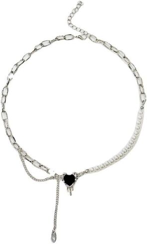Buyongwant Black Heart shaped Necklace Pendant Y2k Irregular Chain Fashion Versatile Jewelry Women's Christmas Gift in Kuwait