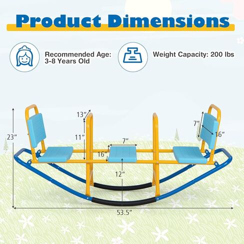 KOTEK Teeter Totter, 3-Person Metal Rocking Seesaw with Back & Easy-Grip Handles, Playground Equipment for Backyard Daycare, Indoor Outdoor Rocker Toy Seesaw for Kids Toddlers (Blue) in Kuwait