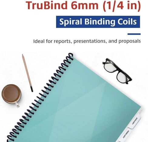 TruBind 6mm (1/4 in.) Spiral Binding Coils for Reports, Presentations and Proposals | 4:1 Pitch | 12 in. Length | Black | 30 Sheets Binding Capacity | 100 Pack in Saudi Arabia