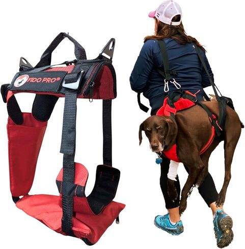 Fido Pro Panza Harness V2 with Deployable Emergency Rescue Sling - Medium to X-Large Dog Harness with Pockets, Climbing Buckles, Lifting Handle - Hiking Gear - Fits 30-150 lbs (Red) in Kuwait
