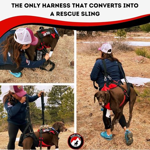 Fido Pro Panza Harness V2 with Deployable Emergency Rescue Sling - Medium to X-Large Dog Harness with Pockets, Climbing Buckles, Lifting Handle - Hiking Gear - Fits 30-150 lbs (Red) in Kuwait