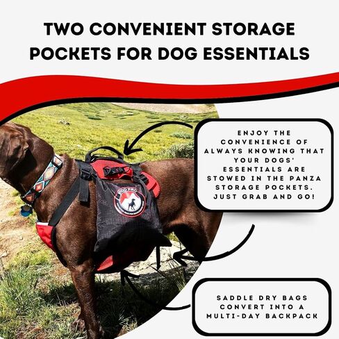 Fido Pro Panza Harness V2 with Deployable Emergency Rescue Sling - Medium to X-Large Dog Harness with Pockets, Climbing Buckles, Lifting Handle - Hiking Gear - Fits 30-150 lbs (Red) in Kuwait