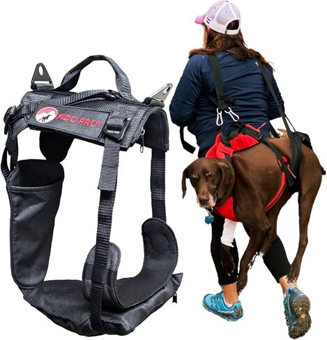 Fido Pro Panza Harness V2 مع حبال إنقاذ الطوارئ القابلة للنشر - متوسطة إلى X -Large Dog Sharness مع جيوب ، والأبواق التسلق ، ومقبض الرفع - معدات المشي لمسافات طويلة - يناسب 30-150 رطلاً (أحمر) in Kuwait