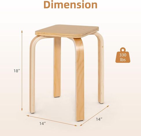 براز خشبي قابلة للتكديس Goflame مجموعة من 4 ، كراسي عارية الظهر مع أعلى مربع ، حصيرة مضادة للانزلاق ، مقاعد محمولة للفصول الدراسية ، المكتب ، غرفة الطعام ، غرفة المعيشة ، المطبخ ، عداد البار ، الطبيعي in Kuwait